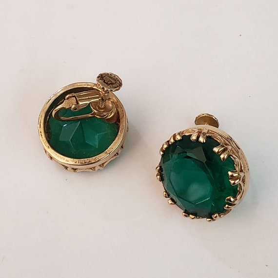 Vintage Earrings Green Gold Tone Marked Rare Retr… - image 5