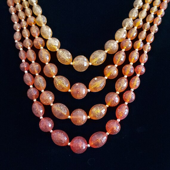 Multiple Strand Necklace Orange Plastic Beads Ret… - image 9