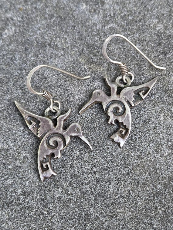 Earrings Sterling Silver Bird Dangle Collectible Estate Sterling Pierced Southwestern Estate Sterling