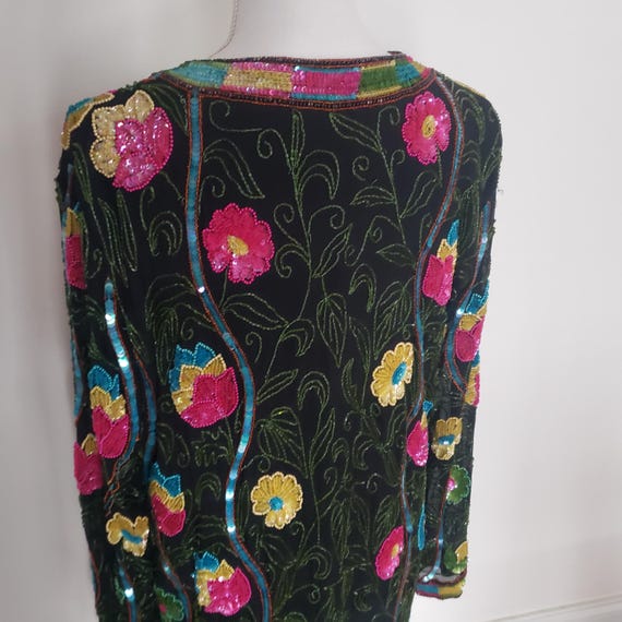 Vintage Jacket Sequin Flower Pattern Collectible … - image 7