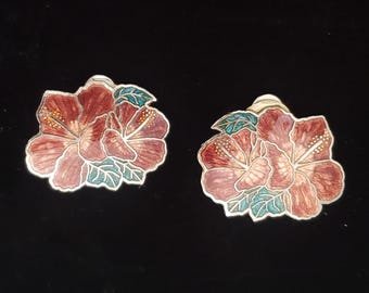 Earrings Cloisonne Enamel Flower Clip Retro Collectible Costume Jewelry