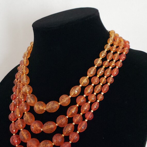 Multiple Strand Necklace Orange Plastic Beads Ret… - image 3