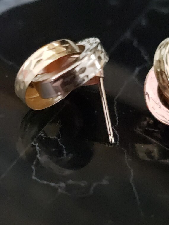 Earrings Interlocking Circle Stud 14k Tri-Gold Cl… - image 10