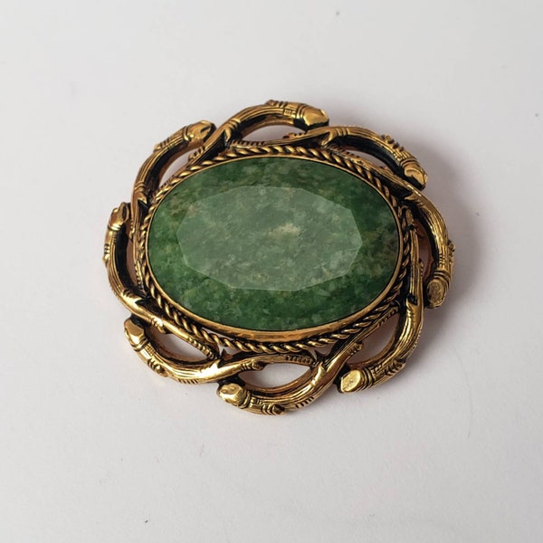 Vintage Brooch Green Designer Danecraft 1/20 12k GF Collectible Pin Costume Jewelry