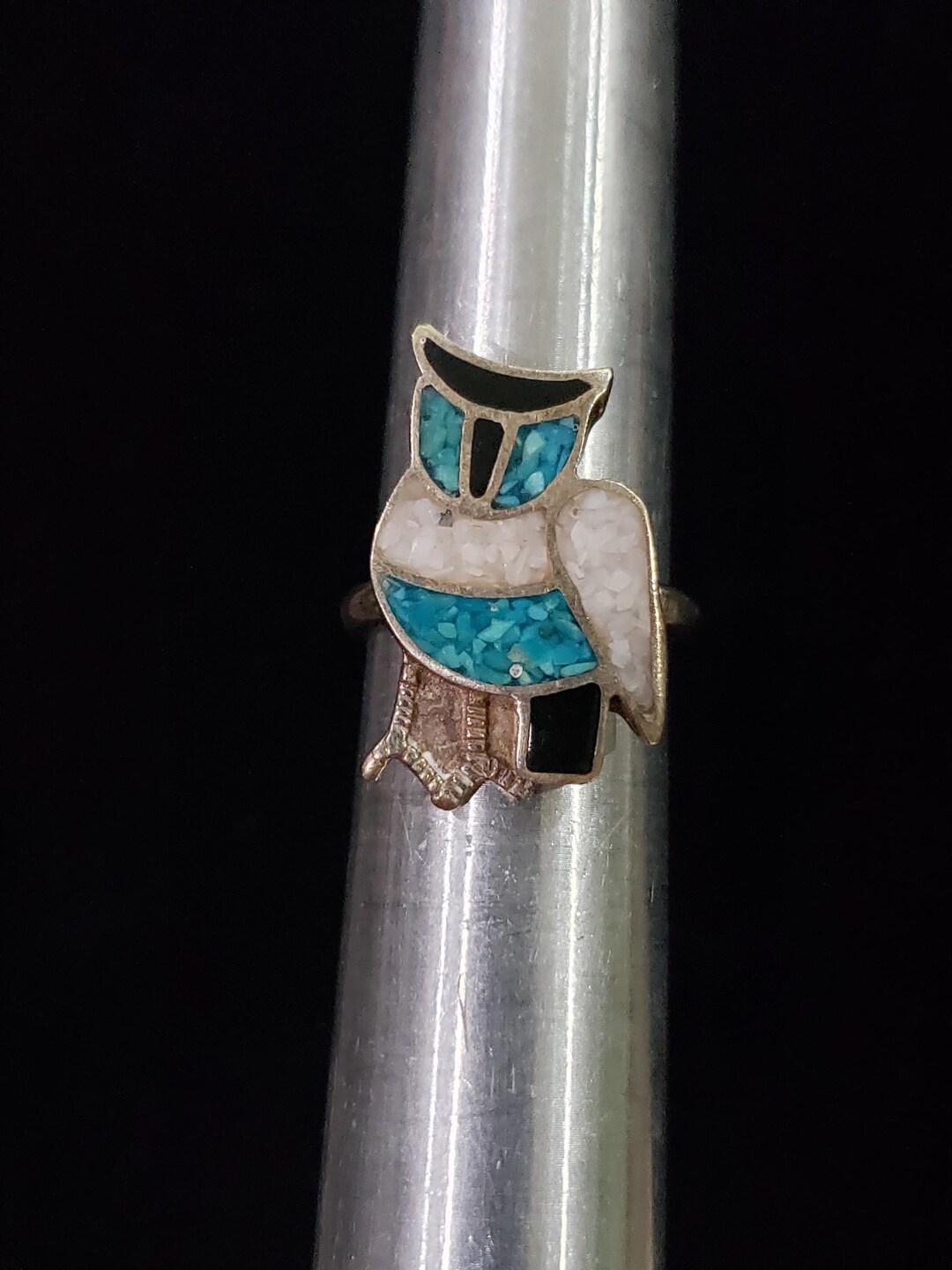 Owl Ring Inlay Retro Collectible Estate Sterling Silver Vintage Jewelry ...