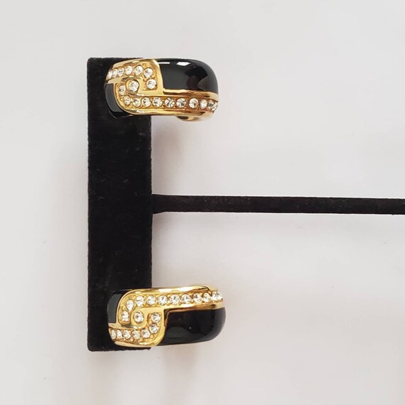 Earrings Designer Swarovski Enamel Black Clear Rh… - image 2
