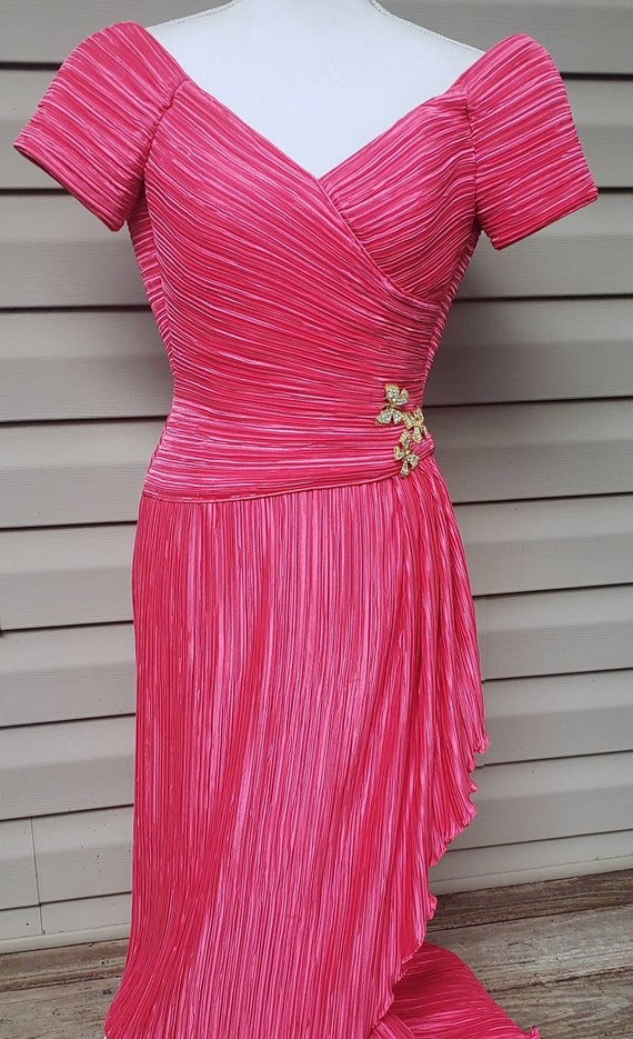 George F. Couture Dress Stunning Hot Pink Plisse D