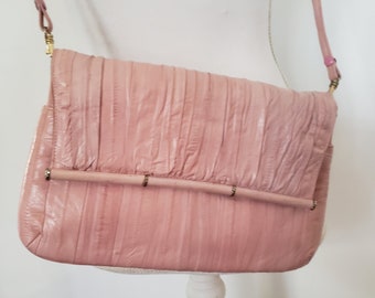 Vintage Purse Crossbody Pink Retro Collectible Genuine Eel