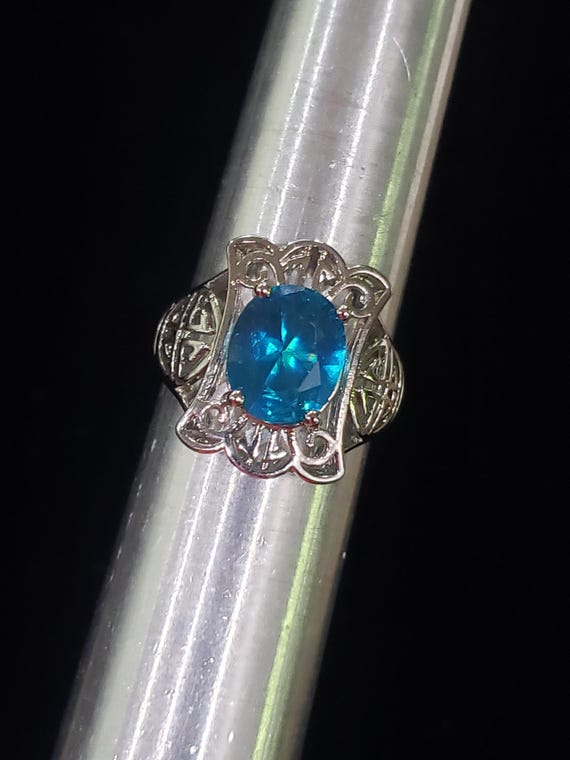 Ring Blue Sparkle Ornate Open Pattern Unique Coll… - image 1
