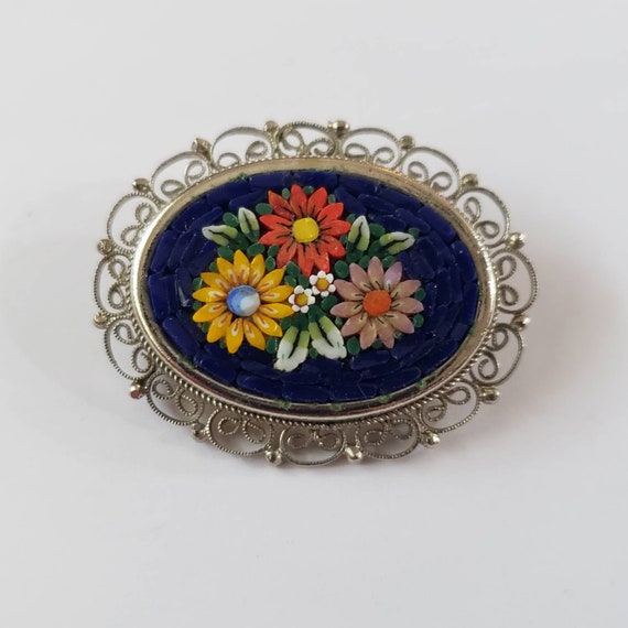 Vintage Brooch Flower Micro Moasic Made in Italy … - image 2