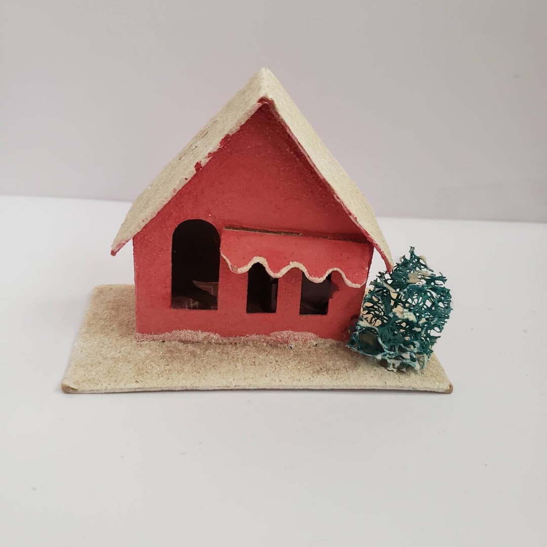 Vintage Christmas Village House Putz Cardboard Mica Rare Retro
