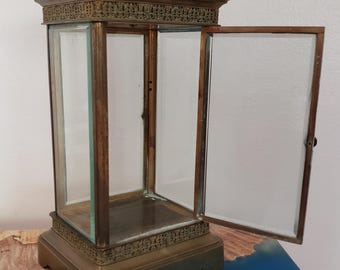 Rare Antique Brass Cabinet Case Footed Box Rare Glass Sided Collectible Antique Ornate Decor