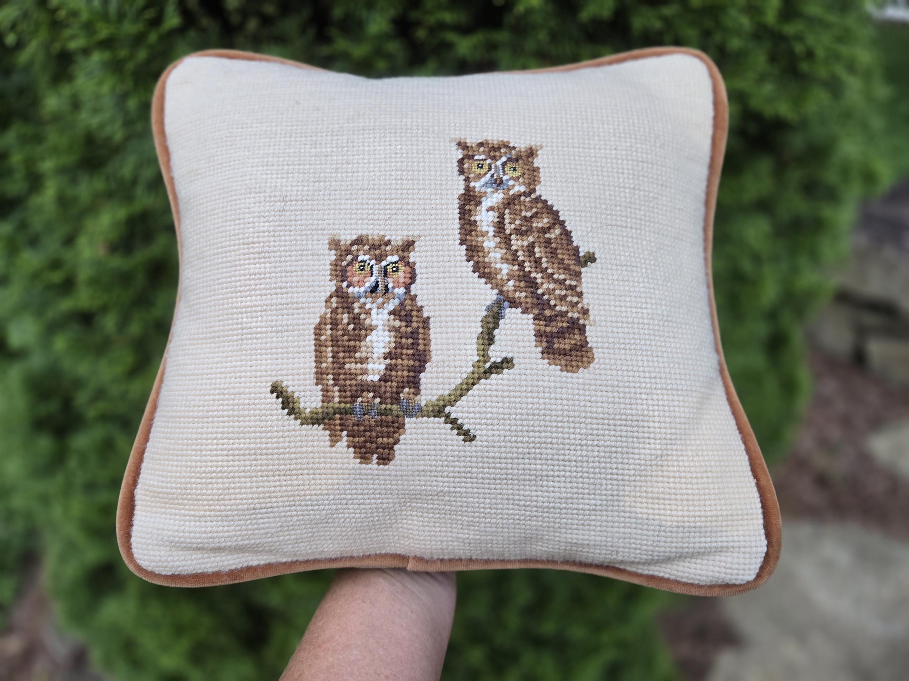 Needlepoint Pillow Owl Needlepoint Retro Collectible Throw Pillow
