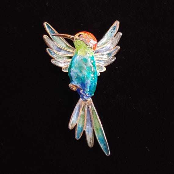 Enamel Bird Brooch Retro Collectible Pin Marked 800 Stunning Bright Colors Estate Silver Multiple Colors