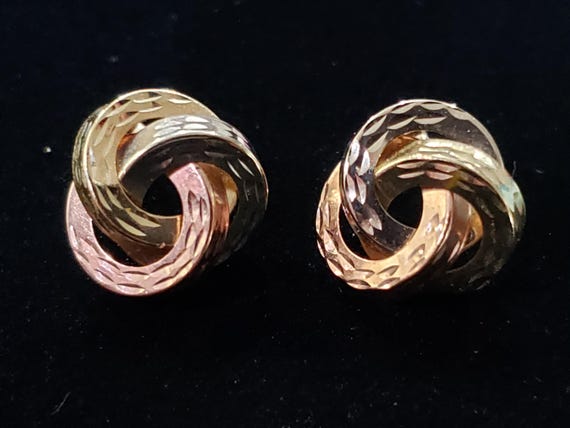Earrings Interlocking Circle Stud 14k Tri-Gold Cl… - image 8