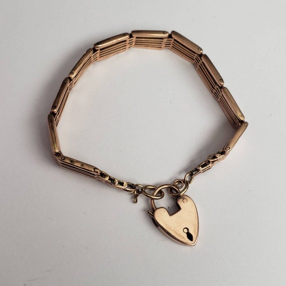 Vintage Bracelet 9Ct Rose Gold Heart Lock Rare Col