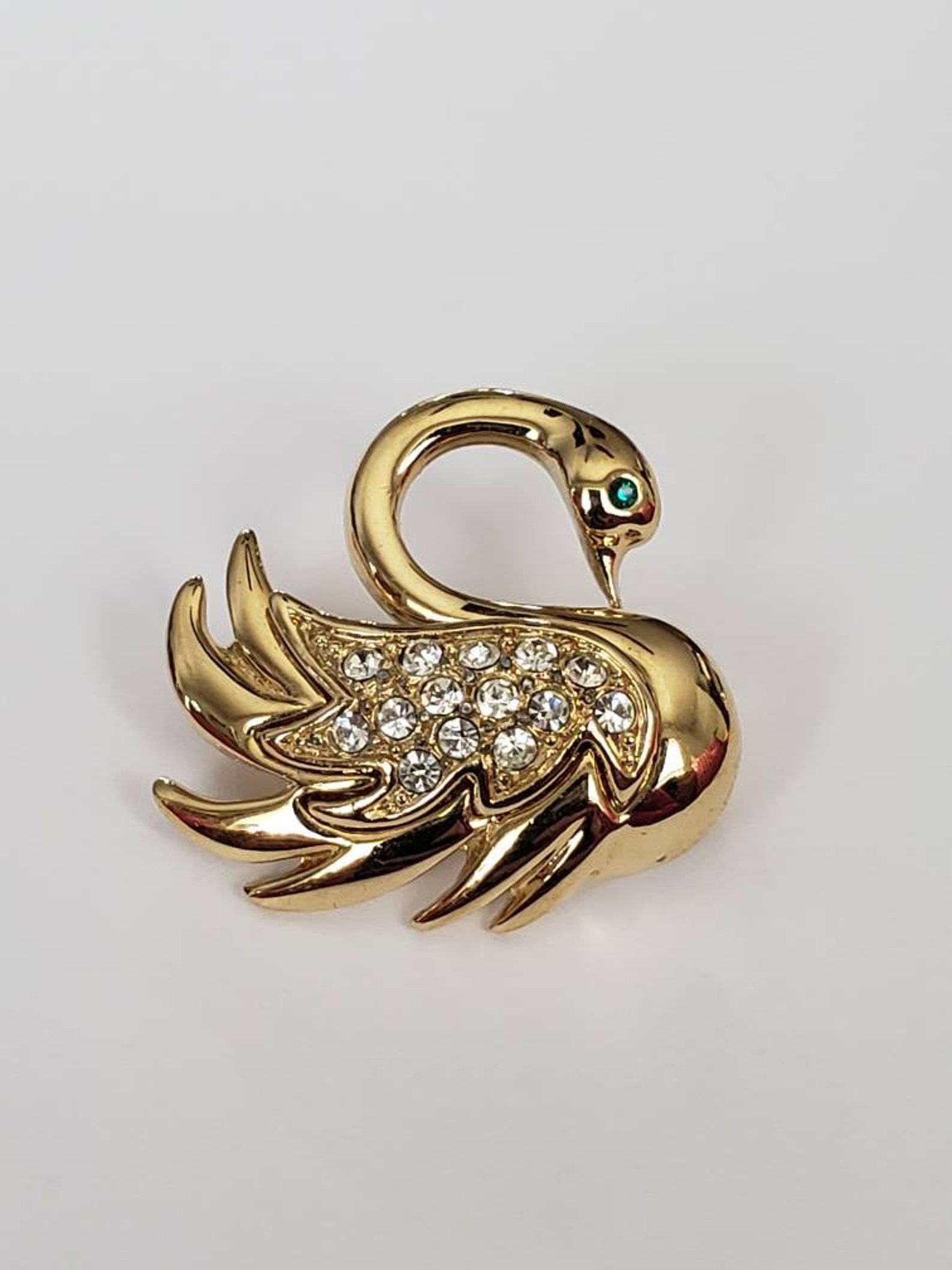 Vintage Brooch Swan Retro Collectible Pin Rhinestones Etsy