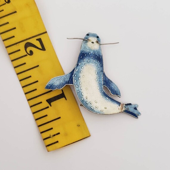 Vintage Brooch Walrus Enamel Unmarked Sterling Si… - image 4