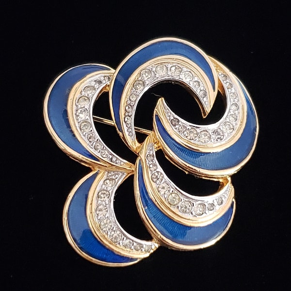 Vintage Brooch Enamel Designer Polcini Retro Enamel Rhinestones Collectible Pin Costume Jewelry