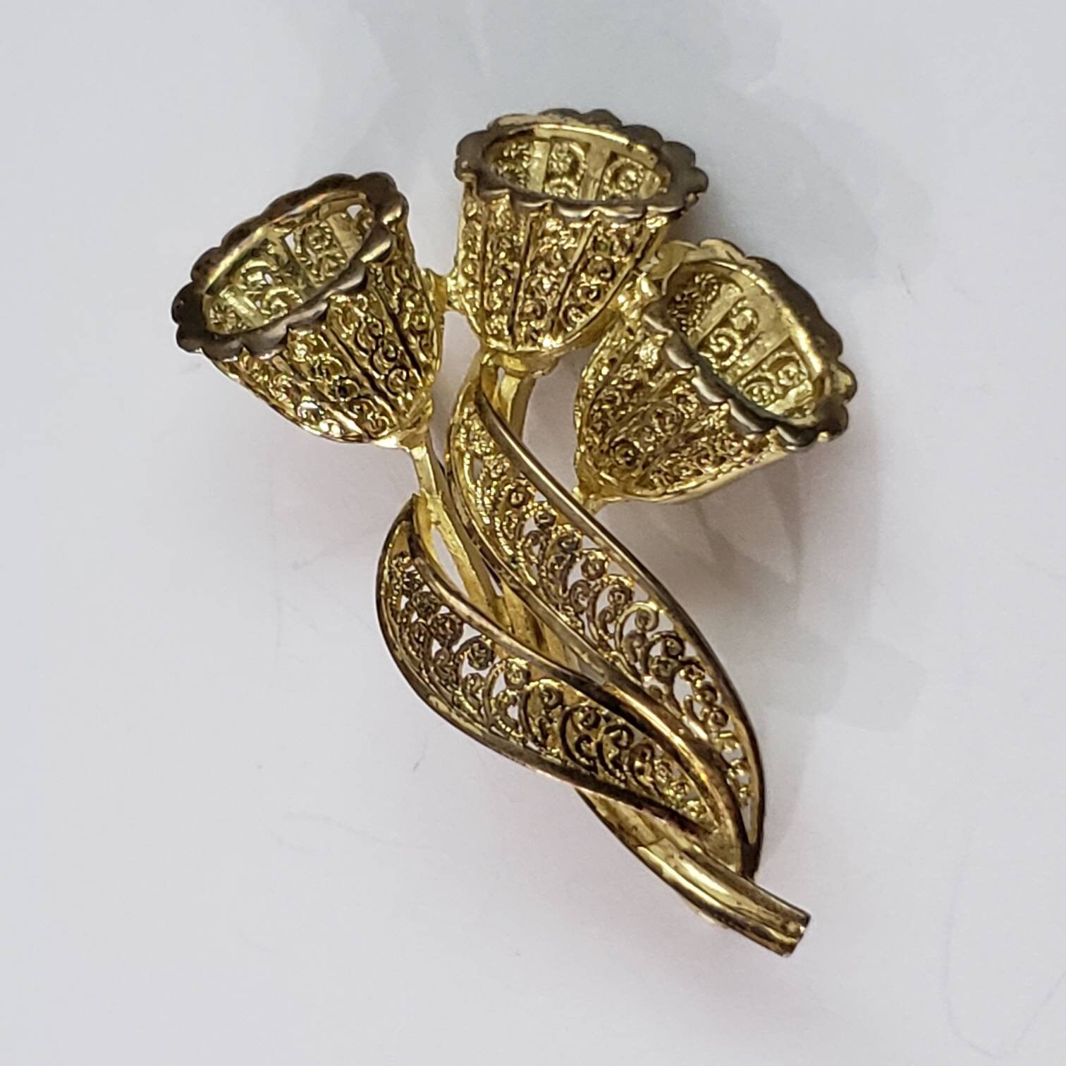 Vintage Brooch Flower Marked 800 Rare Retro Collectible Pin