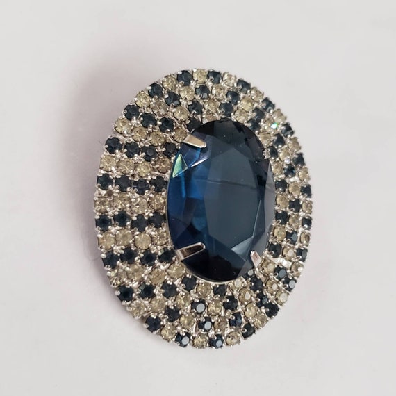 Vintage Brooch Blue Clear Rhinestone Sparkle Rare… - image 1