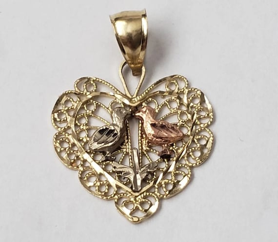 Vintage Pendant Love Birds 14K Yellow Gold Estate… - image 1