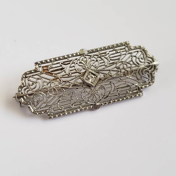 Antique Brooch Filigree 10K White Gold Estate Jewe