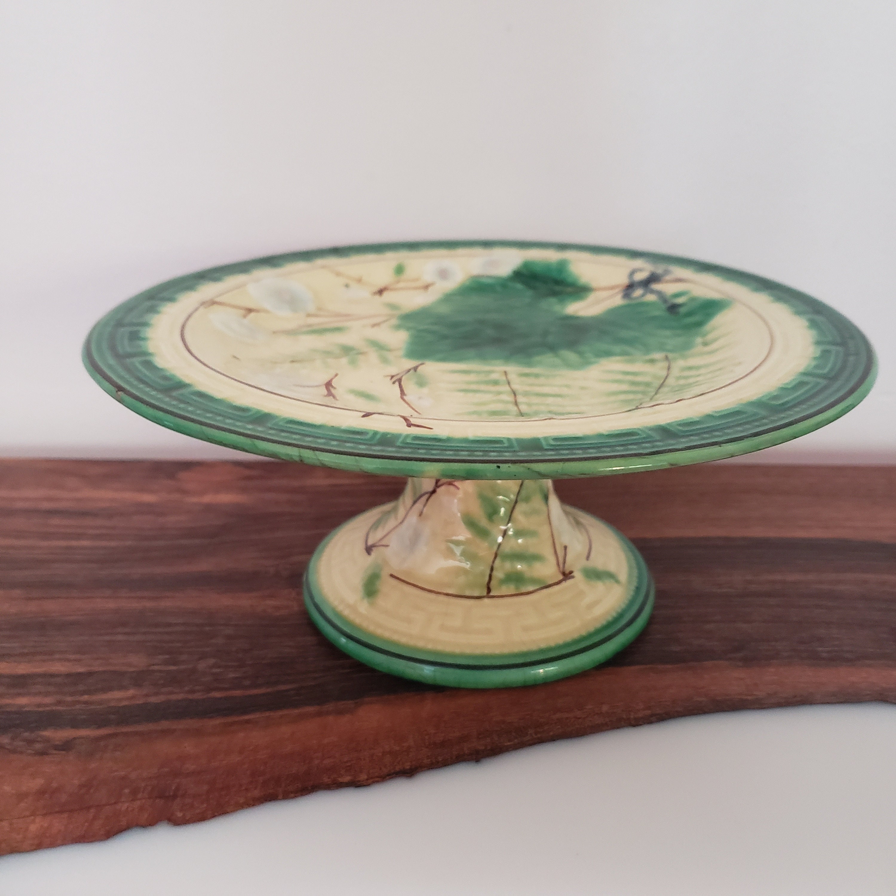 Antique Majolica Cake Plate Cake Stand Rare Early