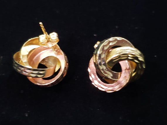 Earrings Interlocking Circle Stud 14k Tri-Gold Cl… - image 9