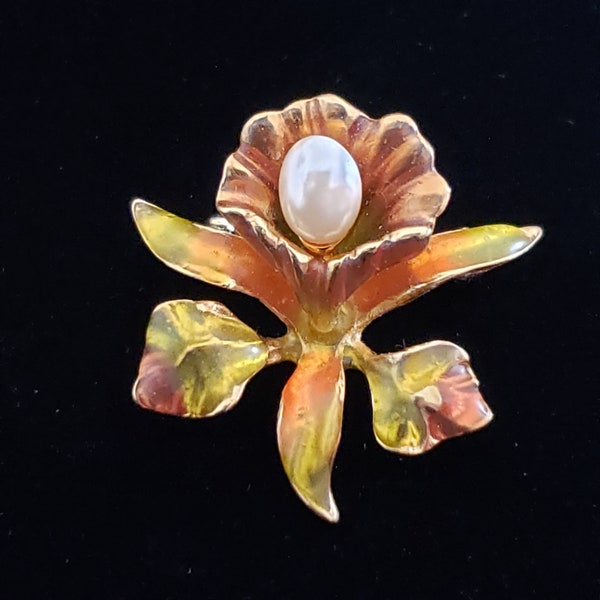 Joan Rivers Brooch Iris Enamel Rare Collectible Pin Costume Jewelry