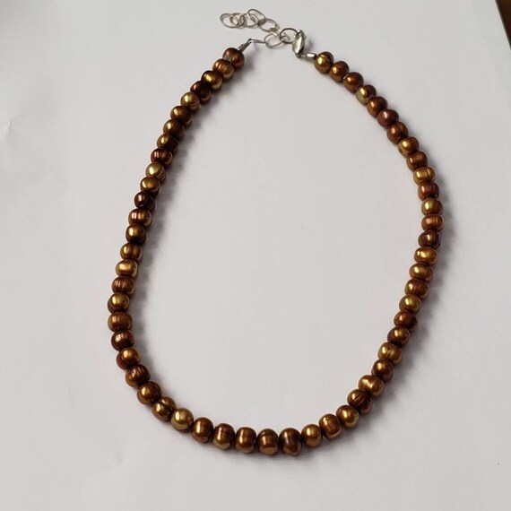 Pearl Strand Necklace Collectible Tan Brown Dyed … - image 2