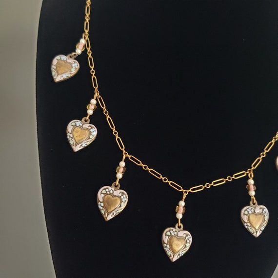 Vintage Necklace Heart Dangle Enamel Retro Collec… - image 7