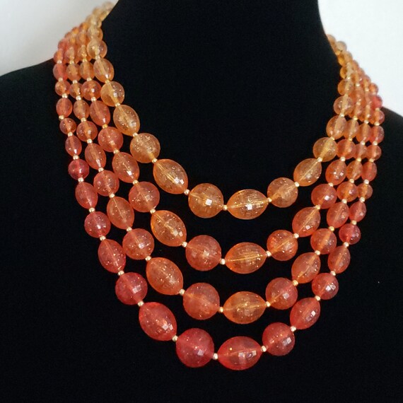 Multiple Strand Necklace Orange Plastic Beads Ret… - image 8