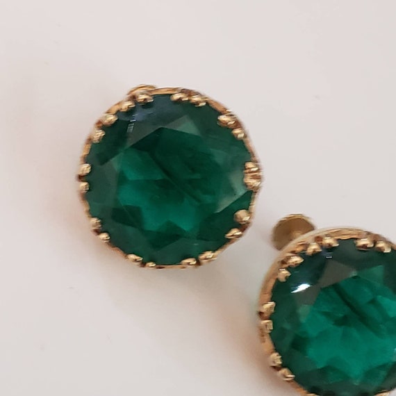 Vintage Earrings Green Gold Tone Marked Rare Retr… - image 3