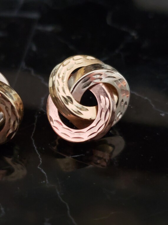 Earrings Interlocking Circle Stud 14k Tri-Gold Cl… - image 3