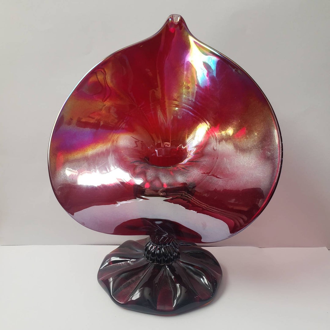 Vintage Art Glass Vase Signed Joe Deanda Jack in the Pulpit Red Swirl