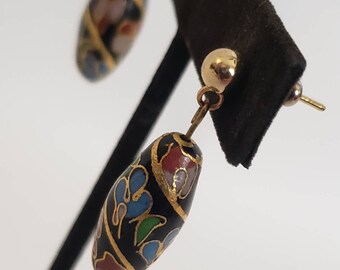 Vintage Earrings Cloisonne Drop Dangle Pierced Collectible Earrings Costume Jewelry