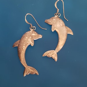 Earrings Sterling Silver Dolphin Dangle Collectible Estate Sterling Pierced