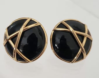 Earrings Black Gold Accent 14K Yellow Gold Estate Jewelry Collectible Fine Jewelry Statement Classic Jewelry