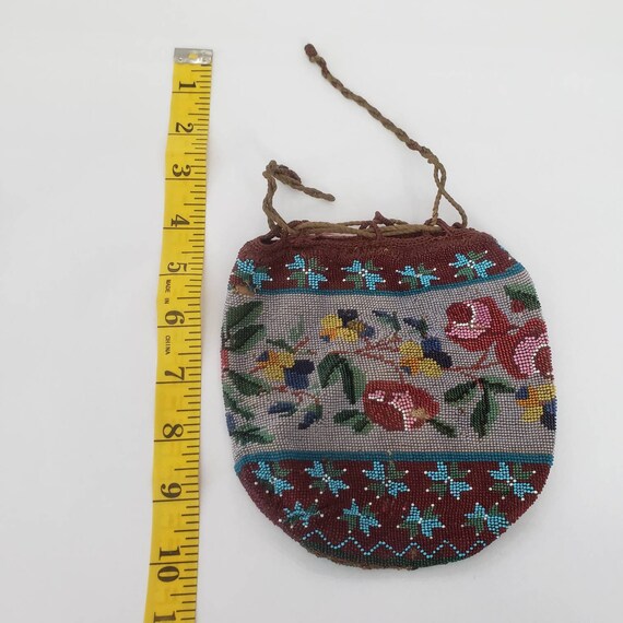 Antique Beaded Hand Bag Purse Floral Pattern Flow… - image 2