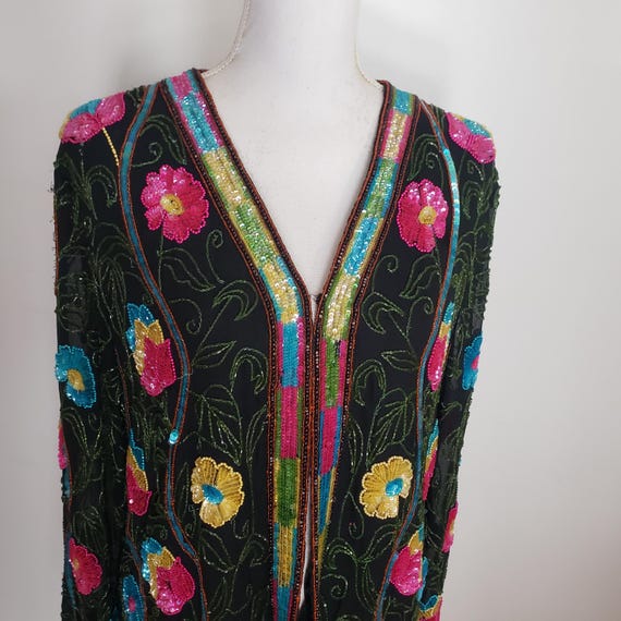 Vintage Jacket Sequin Flower Pattern Collectible … - image 4