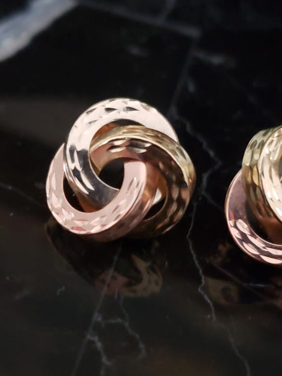 Earrings Interlocking Circle Stud 14k Tri-Gold Cl… - image 2