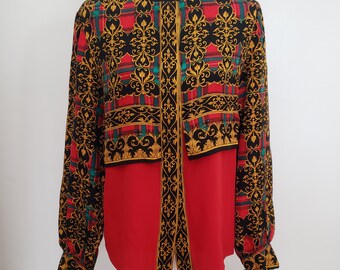 Blouse Designer Adrianna Papell Button Up Long Sleeve Size 8 Silk Collectible Designer Fashion