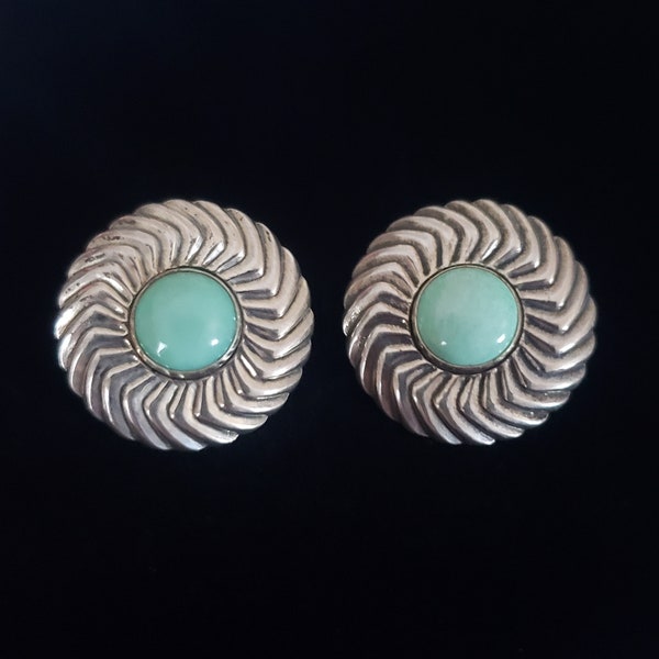 Earrings Designer Carolyn Pollack Relios Sterling Silver Green Stone Southwestern Collectible Fine Jewelry Estate Earrings
