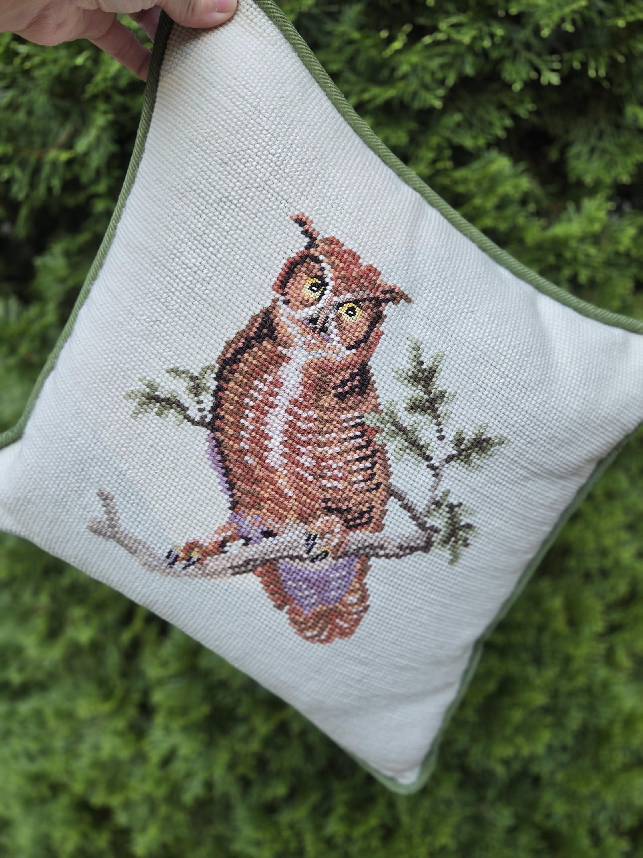 Needlepoint Pillow Owl Needlepoint Retro Collectible Throw Pillow
