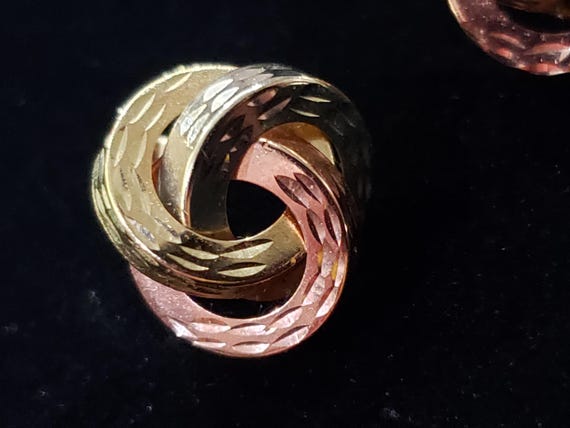 Earrings Interlocking Circle Stud 14k Tri-Gold Cl… - image 6
