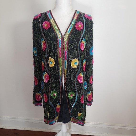 Vintage Jacket Sequin Flower Pattern Collectible … - image 2