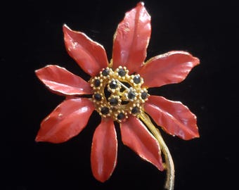 Poinsettia Brooch Enamel Vintage Brooch Christmas Retro Collectible Pin Costume Jewelry Enamel Flower