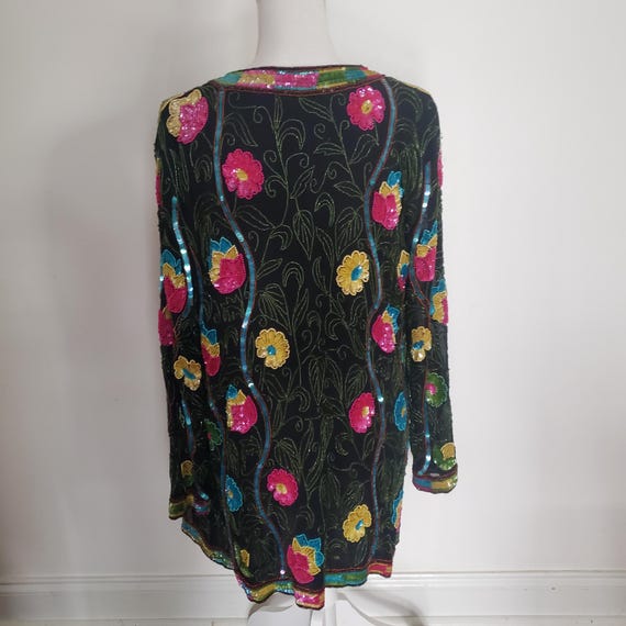Vintage Jacket Sequin Flower Pattern Collectible … - image 3