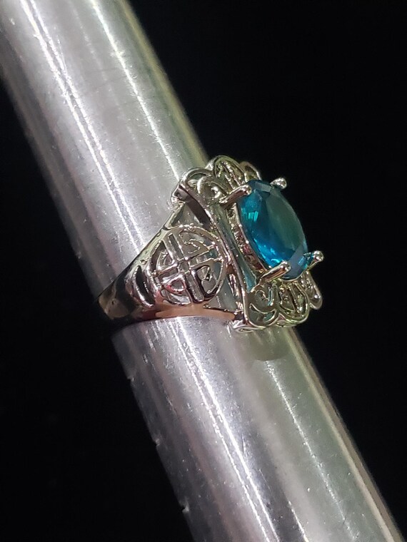 Ring Blue Sparkle Ornate Open Pattern Unique Coll… - image 4